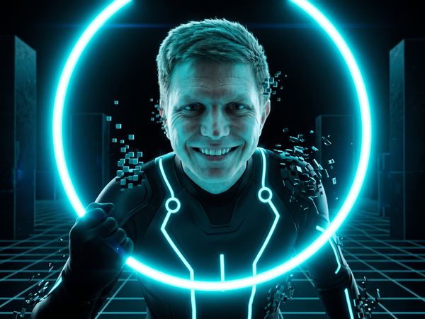 AI-bilde i stilen Cyberkriger, tatt i Minselfie photobooth